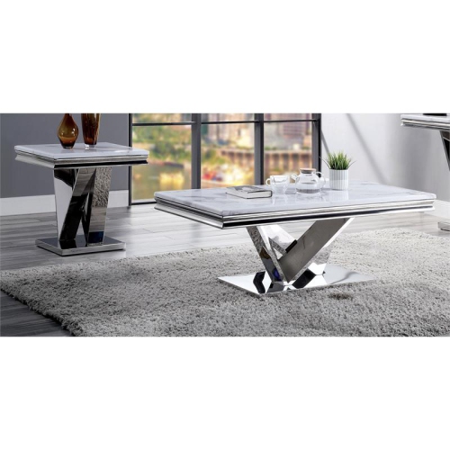 FURNITURE OF AMERICA  Mersa Glam Metal 2-Piece Coffee Table Set In Chrome