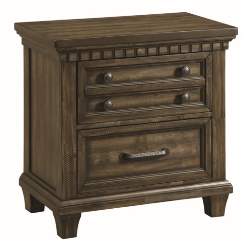 BOWERY HILL  Modern Styled Wood Brown Finish 2 Drawer Nightstand