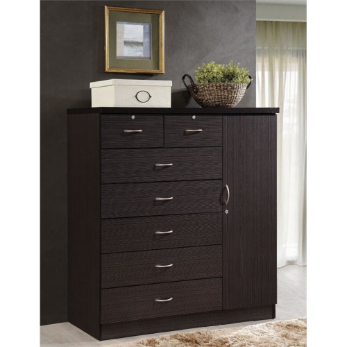 Bowery Hill 7 Drawer Chest with Locks on 2 Drawers and 1 Door in Chocolate Wood