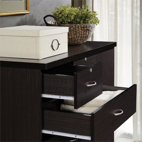 Bowery Hill 7 Drawer Chest with Locks on 2 Drawers and 1 Door in Chocolate Wood