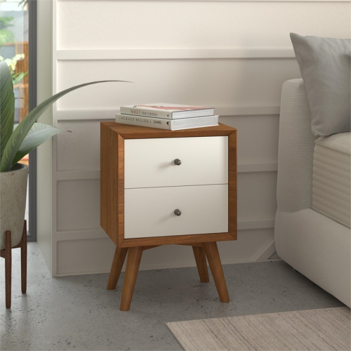 Alpine Furniture Flynn 2 Drawer Two Tone Wood Nightstand in Acorn-White