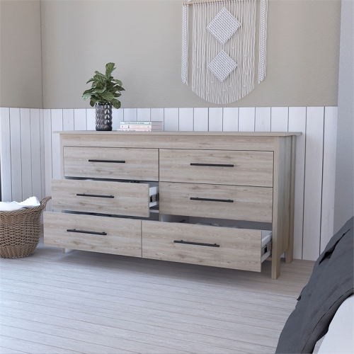 FM FURNITURE Luxor 6 Drawer Double Dresser Light Gray Engineered Wood