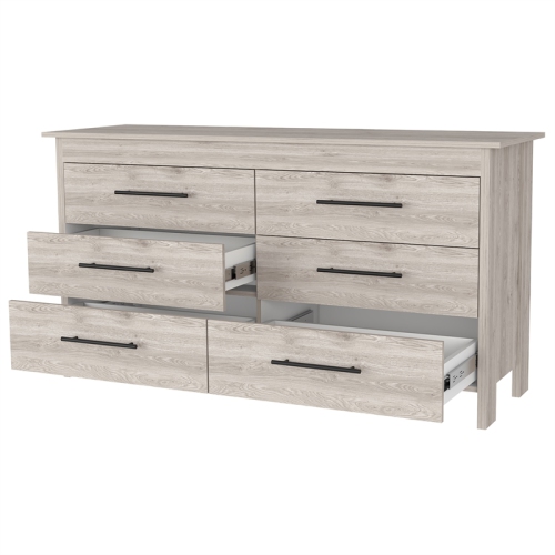 FM FURNITURE Luxor 6 Drawer Double Dresser Light Gray Engineered Wood