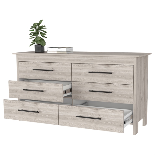 FM FURNITURE Luxor 6 Drawer Double Dresser Light Gray Engineered Wood