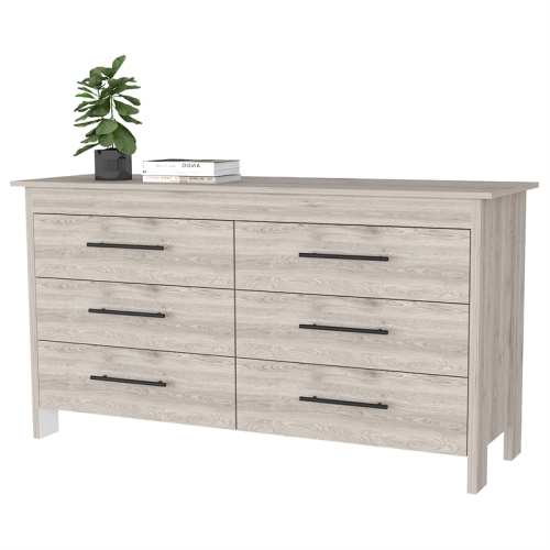 FM FURNITURE Luxor 6 Drawer Double Dresser Light Gray Engineered Wood
