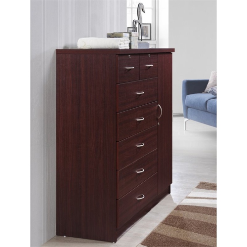 Bowery Hill 7 Drawer Chest with Locks on 2 Drawers and 1 Door in Mahogany Wood