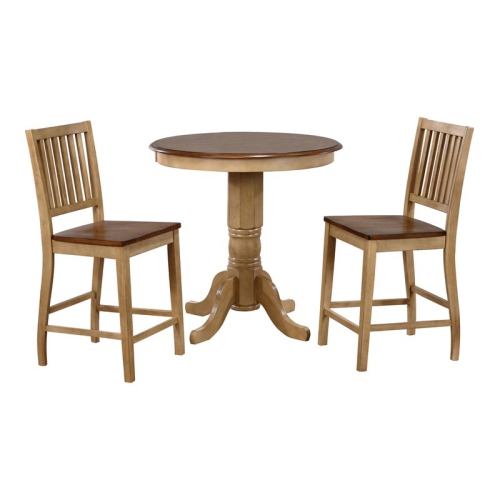 Sunset Trading Brook 3PC 36" Round Pub Set with Slat Back Wood Stools in Cream