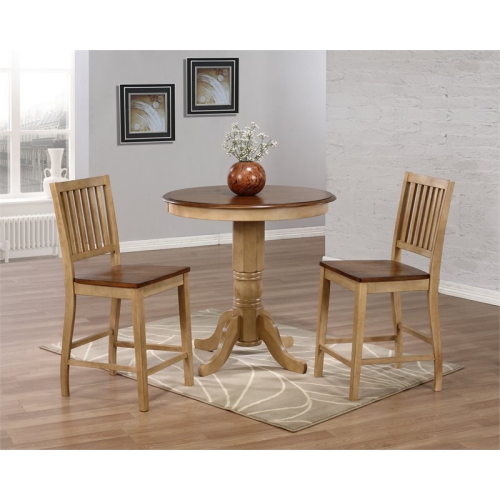 Sunset Trading Brook 3PC 36" Round Pub Set with Slat Back Wood Stools in Cream