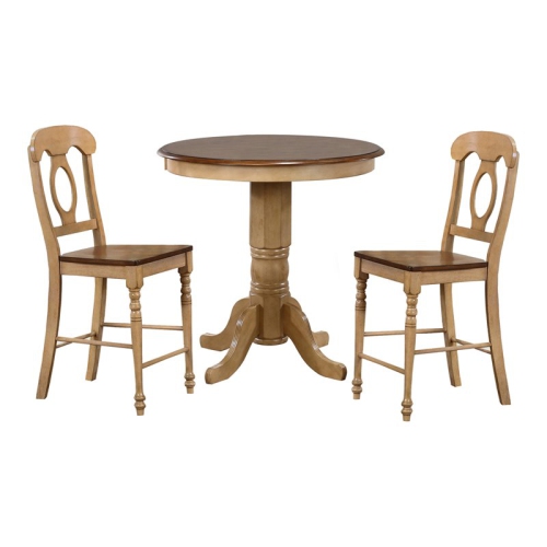 Sunset Trading Brook 3PC 36" Round Pub Set with Napoleon Wood Stools in Cream