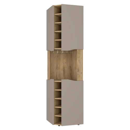 FM FURNITURE Lyla Corner Bar Cabinet Macadamia / Taupe Engineered Wood