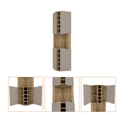 FM FURNITURE Lyla Corner Bar Cabinet Macadamia / Taupe Engineered Wood