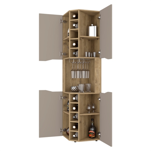 FM FURNITURE Lyla Corner Bar Cabinet Macadamia / Taupe Engineered Wood