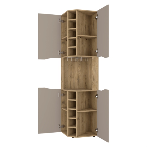 FM FURNITURE Lyla Corner Bar Cabinet Macadamia / Taupe Engineered Wood