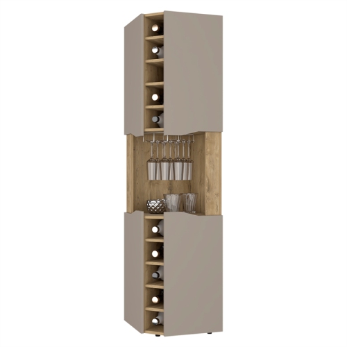 FM FURNITURE Lyla Corner Bar Cabinet Macadamia / Taupe Engineered Wood