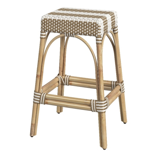 BUTLER SPECIALTY  Company Robias Rectangular Rattan 30" Bar Stool - Tan & In White