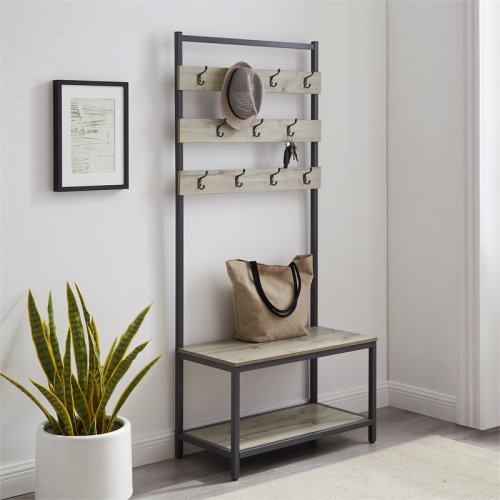 Linon Larkin Metal and Wood Hall Tree in Gray