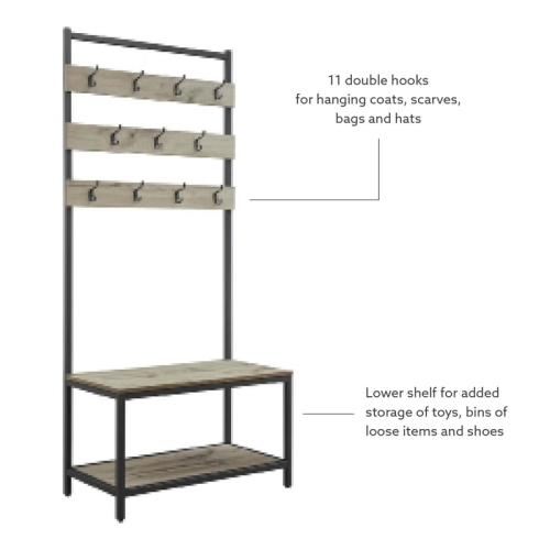 Linon Larkin Metal and Wood Hall Tree in Gray