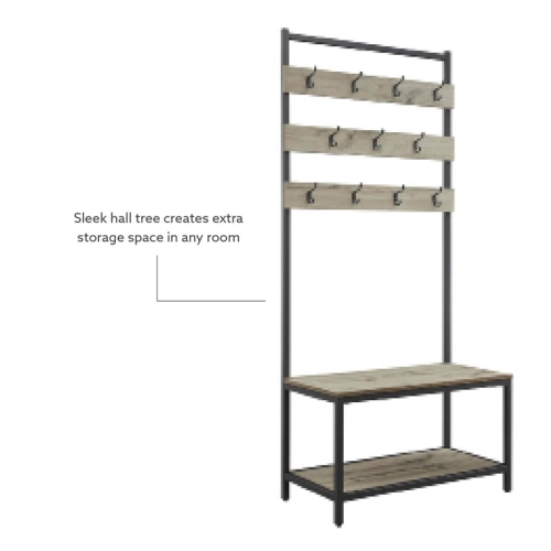 Linon Larkin Metal and Wood Hall Tree in Gray