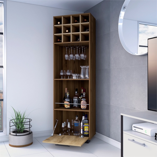 FM FURNITURE Aubree Bar Cabinet Mahagony / Macadamia Engineered Wood