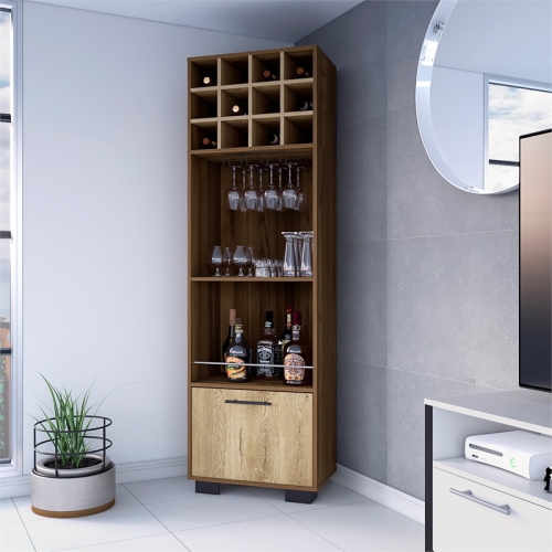 FM FURNITURE Aubree Bar Cabinet Mahagony / Macadamia Engineered Wood