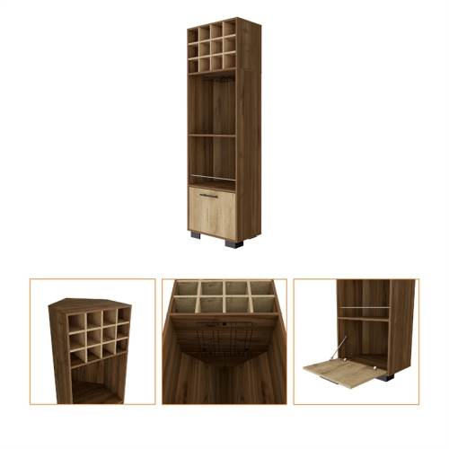 FM FURNITURE Aubree Bar Cabinet Mahagony / Macadamia Engineered Wood