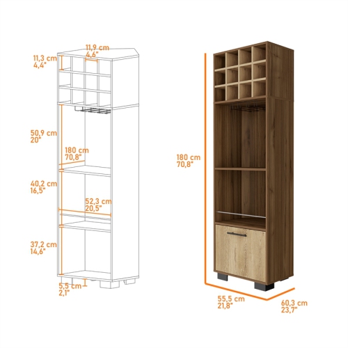 FM FURNITURE Aubree Bar Cabinet Mahagony / Macadamia Engineered Wood