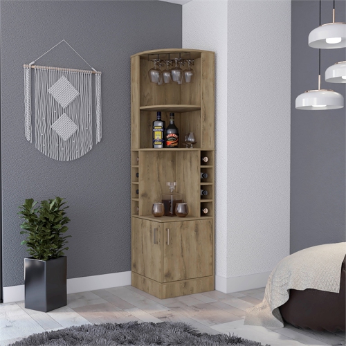 FM FURNITURE Seattle Corner Bar Cabinet Macadamia Engineered Wood