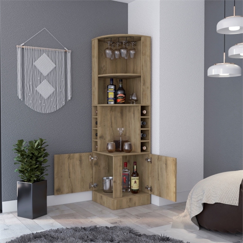 FM FURNITURE Seattle Corner Bar Cabinet Macadamia Engineered Wood