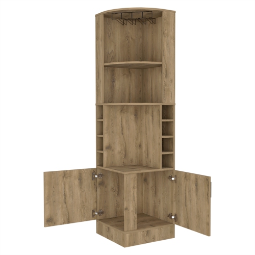FM FURNITURE Seattle Corner Bar Cabinet Macadamia Engineered Wood