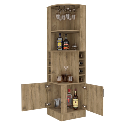 FM FURNITURE Seattle Corner Bar Cabinet Macadamia Engineered Wood