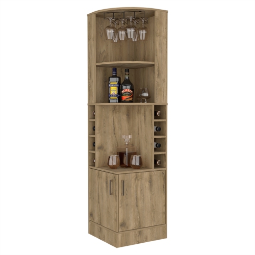 FM FURNITURE Seattle Corner Bar Cabinet Macadamia Engineered Wood
