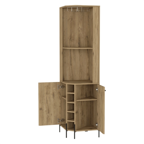 FM FURNITURE  Reese Corner Bar Cabinet Macadamia (Beige) Engineered Wood