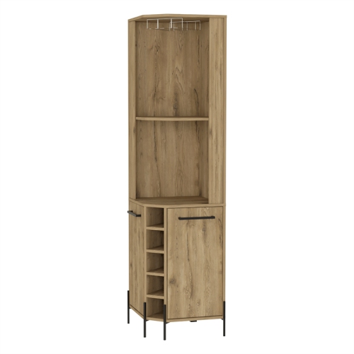 FM FURNITURE Reese Corner Bar Cabinet Macadamia Engineered Wood