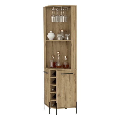 FM FURNITURE Reese Corner Bar Cabinet Macadamia Engineered Wood