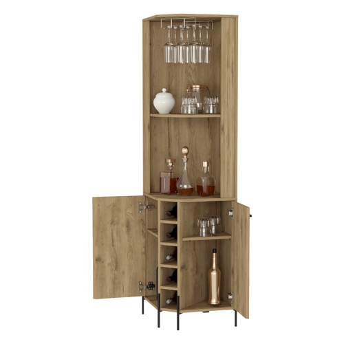 FM FURNITURE Reese Corner Bar Cabinet Macadamia Engineered Wood