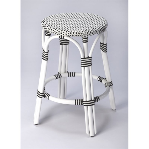 BUTLER SPECIALTY  Company Tobias Rattan Round 24" Counter Stool - White And Black