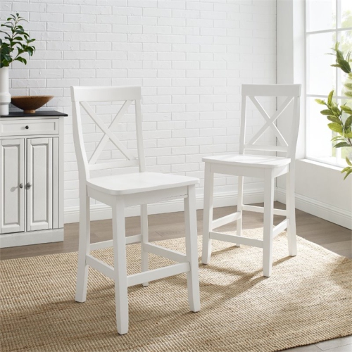 Bowery Hill 24" Solid Wood X-Back Counter Stool in White