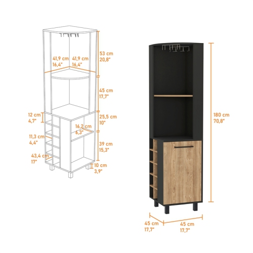 FM FURNITURE Leah Corner Bar Cabinet Black Wengue / Pine Engineered Wood