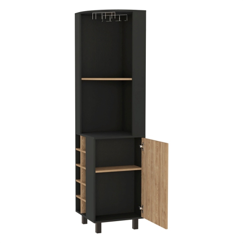 FM FURNITURE Leah Corner Bar Cabinet Black Wengue / Pine Engineered Wood