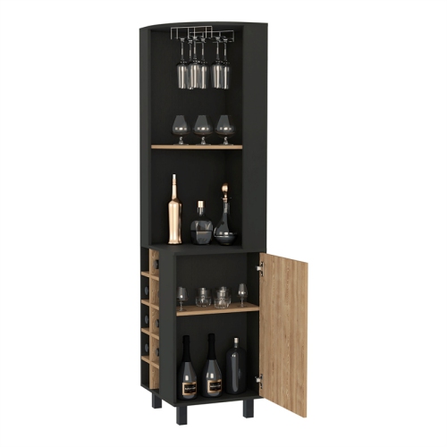 FM FURNITURE Leah Corner Bar Cabinet Black Wengue / Pine Engineered Wood