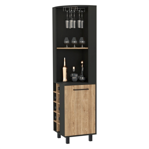 FM FURNITURE Leah Corner Bar Cabinet Black Wengue / Pine Engineered Wood