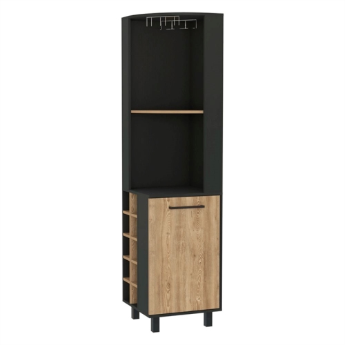 FM FURNITURE Leah Corner Bar Cabinet Black Wengue / Pine Engineered Wood