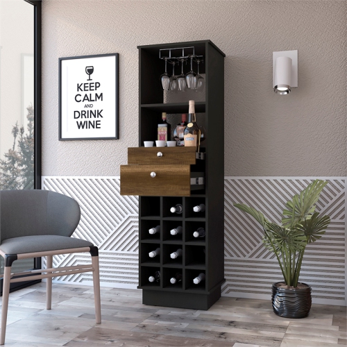 FM FURNITURE – Armoire de bar Hype, bois d’ingénierie noyer-noir Wengue