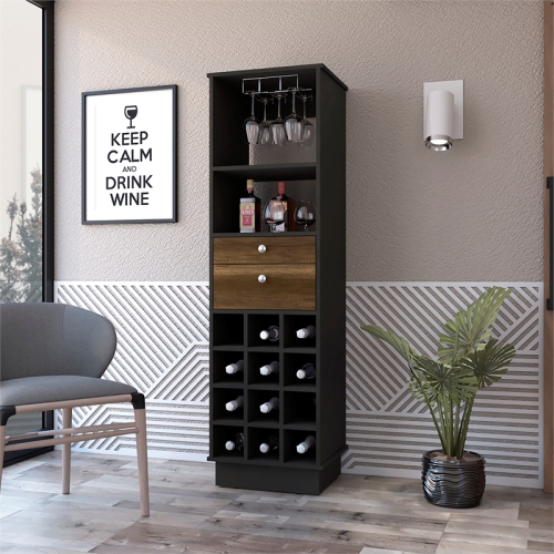 FM FURNITURE – Armoire de bar Hype, bois d’ingénierie noyer-noir Wengue