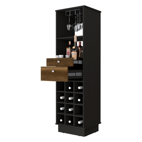 FM FURNITURE – Armoire de bar Hype, bois d’ingénierie noyer-noir Wengue