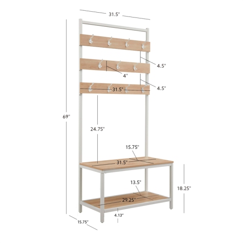 Linon Larkin Metal and Wood Hall Tree in White