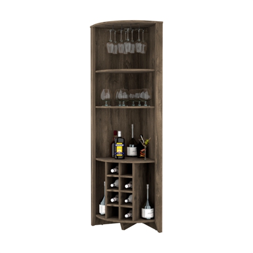 FM FURNITURE Bouvet Corner Bar Cabinet Dark Brown Engineered Wood