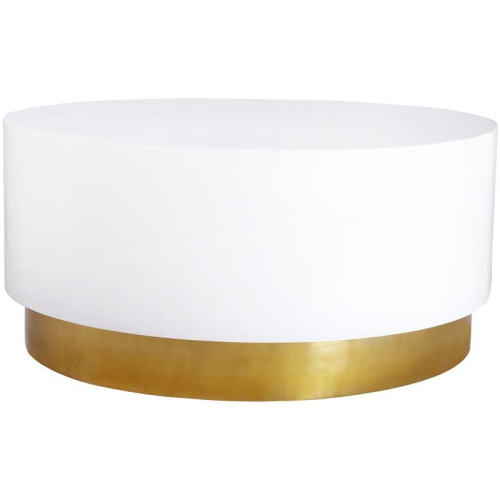 MERIDIAN FURNITURE  Deco White Lacquer Metal Coffee Table With Durable Gold Base