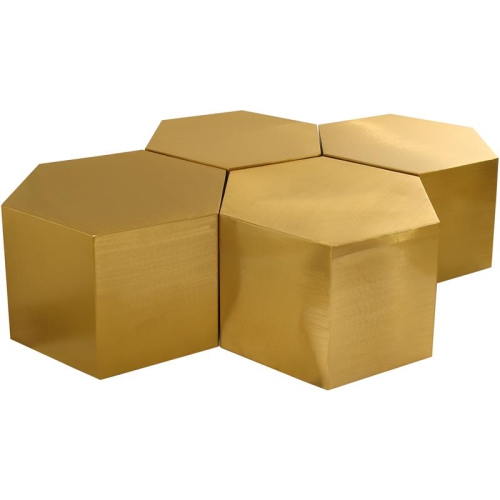 MERIDIAN FURNITURE  Hexagon Brushed 4 Piece Modular Coffee Table In Gold