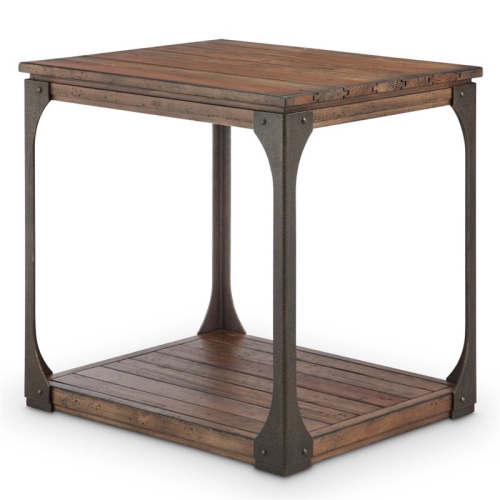 BOWERY HILL  Modern Wood Industrial End Table In Bourbon Finish